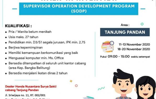 info Loker SODP (Supervisor Operation Development Program) @Tanjung  Pandan-Belitung